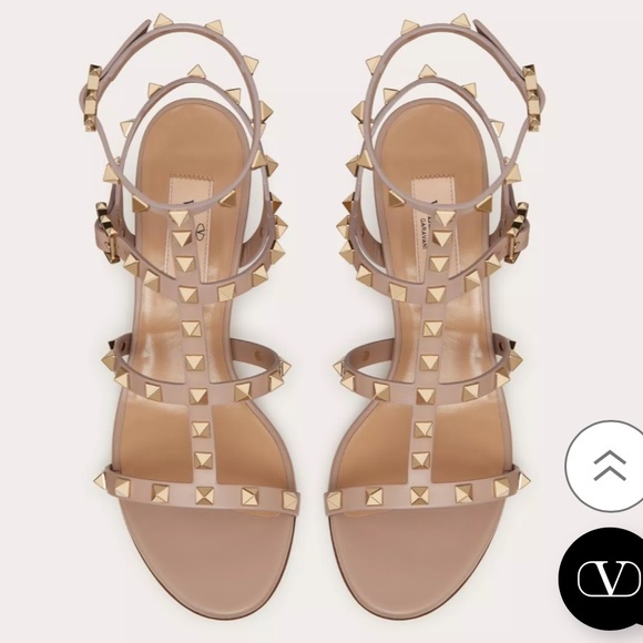 Valentino Garavani rockstud calfskin ankle strap sandal 60 mm skin color EU 35.5 - Picture 6 of 15